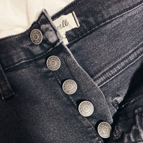 Madewell High Waist Raw Hem Denim Washed Black Shorts - Picture 2 of 5